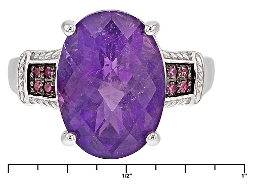GEMSTV® 5.95ct Oval African Amethyst With .06ctw Round Purple Diamond Accents Sterling Silver Ring - Size 8