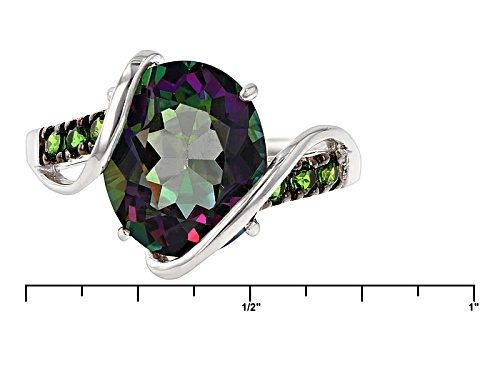 5.24ct Oval Multicolor Green Topaz With .19ctw Russian Chrome Diopside Sterling Silver Ring - Size 6