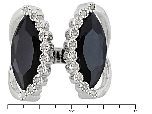 7.10ctw Marquise Black Spinel With .25ctw Round White Zircon Sterling Silver Ring - Size 6