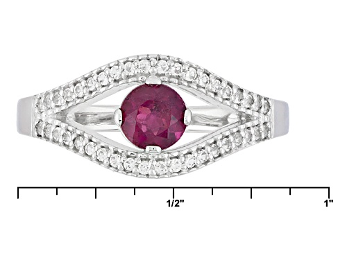 .38ct Round Rubellite Tourmaline With .13ctw Round White Topaz Sterling Silver Ring - Size 6