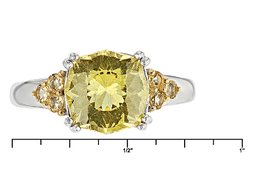 2.55ct Square Cushion Yellow Apatite And .22ctw Round Citrine Rhodium Over Sterling Silver Ring - Size 8