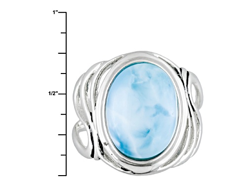 14x10mm Oval Cabochon Larimar Sterling Silver Solitaire Ring - Size 5