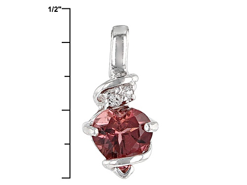 .61ctw Heart Shape Rubellite Tourmaline And .01ctw Round White Topaz Silver Pendant With Chain