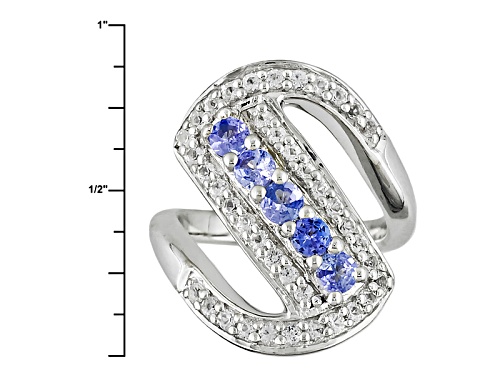 .60ctw Round Tanzanite With .72ctw Round White Topaz Sterling Silver Ring - Size 7