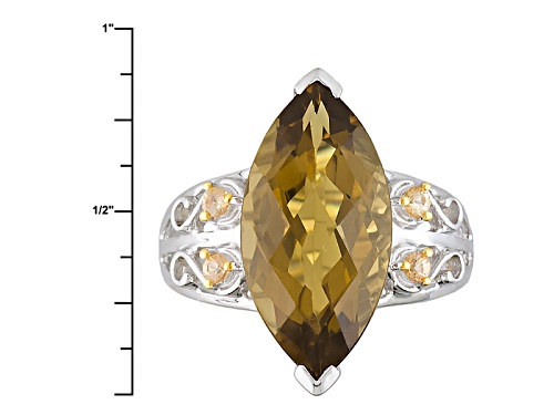 8.00ct Marquise Champagne Quartz With .16ctw Yellow Sapphire Rhodium Over Sterling Silver Ring - Size 9
