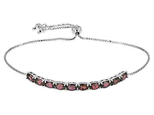 4.73ctw Oval Lab Created Color Change Alexandrite Rhodium Over Silver Sliding Adjustable Bracelet - Size 7.25