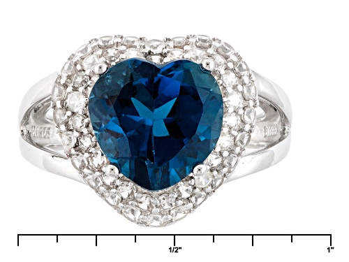 3.83ct Heart Shape London Blue Topaz With .94ctw Round White Zircon Sterling Silver Ring - Size 10