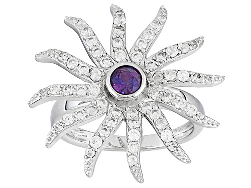 .29ct Round Lab Created Color Change Alexandrite And .95ctw Round White Zircon Sterling Silver Ring - Size 8