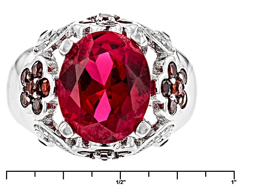 5.25ct Oval Lab Created Ruby,1.00ctw Vermelho Garnet™, .08ctw White Ziron Sterling Silver Ring - Size 11