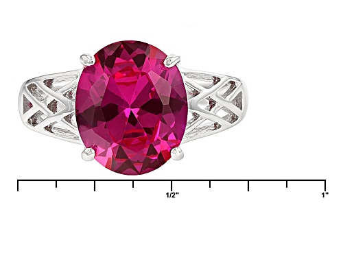 5.10ct Oval Lab Created Pink Sapphire Rhodium Over Sterling Silver Solitaire Ring - Size 9
