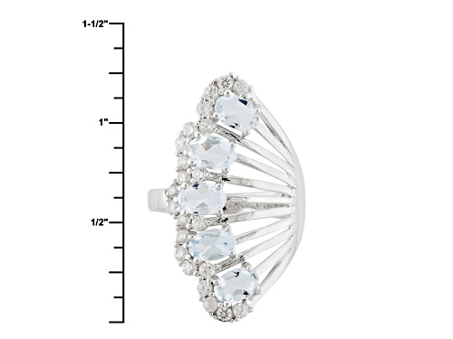 2.00ctw Oval Aquamarine And 1.10ctw Round White Zircon Sterling Silver Ring - Size 7