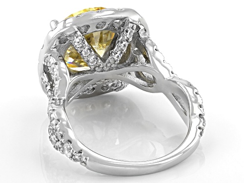Bella Luce® 13.97ctw Canary And White Diamond Simulants Rhodium Over Silver Ring(8.46ctw DEW) - Size 8