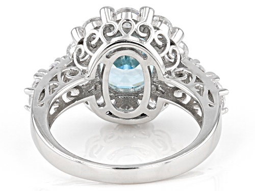 Bella Luce®7.22ctw Aquamarine And White Diamond Simulants Rhodium Over Silver Fire Cut Ring - Size 9