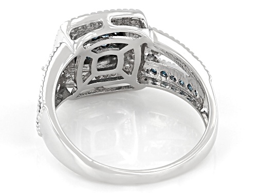 0.55ctw Round Blue Velvet Diamonds™ And White Diamonds Rhodium Over Sterling Silver Cluster Ring - Size 7