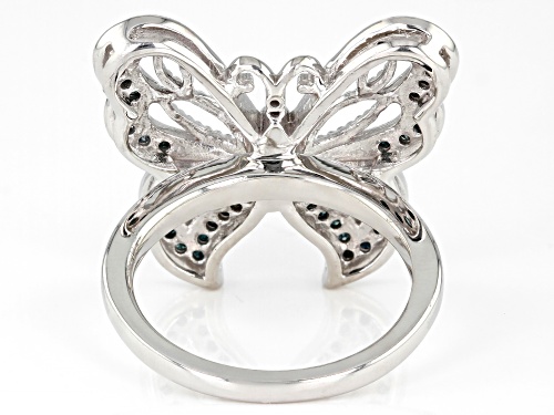 0.45ctw Round Blue Velvet Diamonds™ Rhodium Over Sterling Silver Butterfly Ring - Size 5