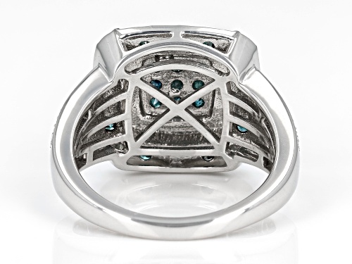 0.60ctw Round Blue Velvet Diamonds™ And White Diamond Rhodium Over Sterling Silver Cluster Ring - Size 8