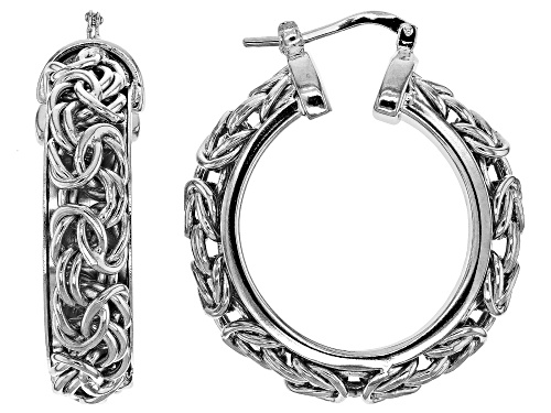 Moda Al Massimo® Rhodium Over Bronze Byzantine Link 20 Inch Necklace And Hoop Earring Set
