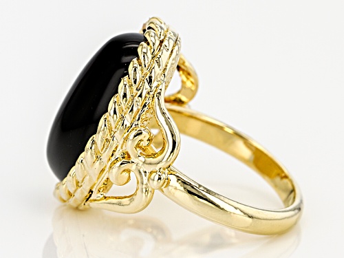 Moda Al Massimo® 20mm Round Black Onyx 18k Yellow Gold Over Bronze Ring - Size 4