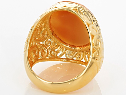 Moda Al Massimo® 18k Yellow Gold Over Bronze Genuine Cameo With Swirl Design Ring - Size 5