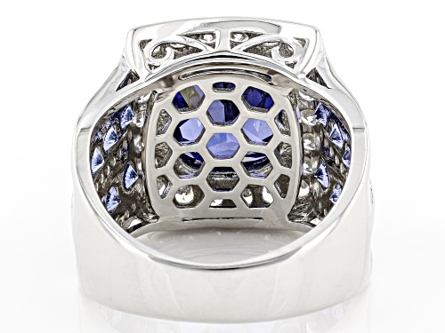 Bella Luce® Esotica™ 12.24ctw Tanzanite And White Diamond Simulants Rhodium Over Silver Ring - Size 6