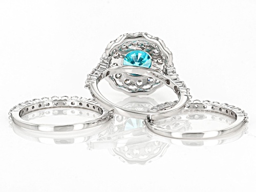 Bella Luce® Esotica™ 7.62ctw Neon Apatite And White Diamond Simulants Rhodium Over Silver Ring Set - Size 7