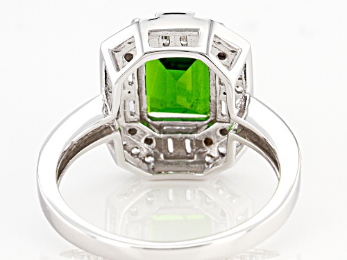 2.90ctw Emerald Cut Chrome Diopside, Baguette & Round White Zircon Rhodium Over 10k White Gold Ring - Size 8