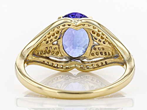 1.49ct Oval Tanzanite With .28ctw Round White Zircon 10k Yellow Gold Ring - Size 5