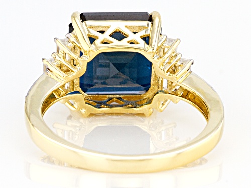 4.62ct Square Emerald Cut London Blue Topaz, .41ctw Round & Baguette White Zircon 10k Gold Ring - Size 8