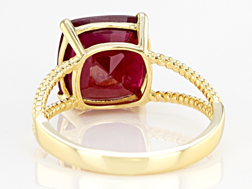 6.15ct Square Cushion Mahaleo® Ruby Solitaire, 10k Yellow Gold Ring - Size 7