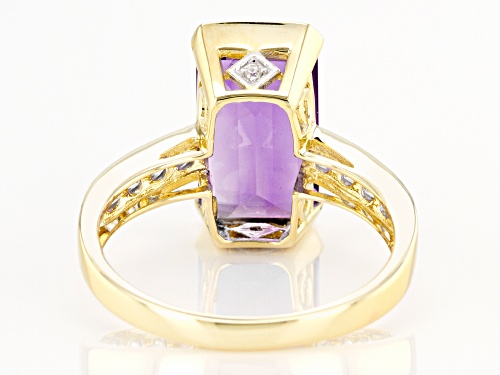 4.02ct Emerald Cut Uruguayan Amethyst With .62ctw Round White Zircon 10k Yellow Gold Ring - Size 8