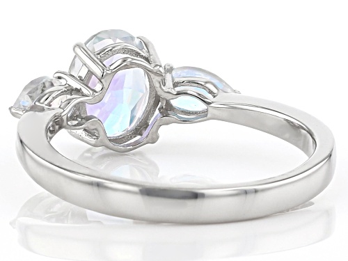 1.82ctw Oval and Pear Shape Mercury Mist® Topaz Rhodium Over 10k White Gold 3-Stone Ring - Size 8