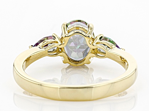 1.82ctw Oval and Pear Shape Mystic Fire® Green Topaz,10k Yellow Gold 3-Stone Ring - Size 7