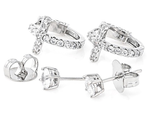Bella Luce® 2.35ctw White Diamond Simulant Rhodium Over Brass Cross Huggies and Stud Earrings Set