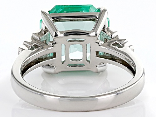 6.00ct Rectangular Octagonal Lab Green Spinel & 0.48ctw Lab White Sapphire Rhodium Over Silver Ring - Size 9