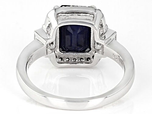 3.23ct Blue Sapphire And 0.67ctw White Zircon Rhodium Over Sterling Silver Ring - Size 9