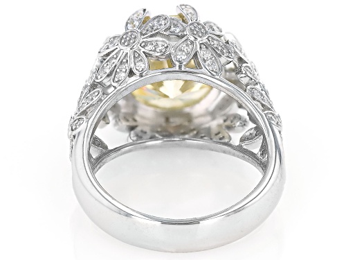 Bella Luce® 10.03ctw Canary And White Diamond Simulants Rhodium Over Silver Flower Ring(6.07ctw DEW) - Size 5