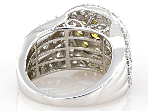 Bella Luce® 3.90ctw Yellow And White Diamond Simulants Rhodium Over Silver Ring(2.36ctw DEW) - Size 9
