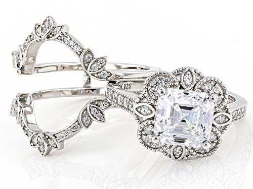 Bella Luce® 4.65ctw White Diamond Simulant Platinum Over Silver Asscher Cut Ring With Guard - Size 7