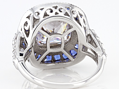 Bella Luce® 7.18ctw Blue Sapphire And White Diamond Simulants Rhodium Over Silver Ring - Size 8