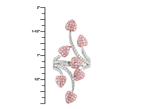 Bella Luce®2.28ctw Pink And White Diamond Simulants Rhodium Over Silver Heart Ring(1.56ctw Dew) - Size 5