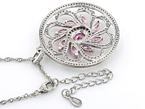 Bella Luce® Pink And White Diamond Simulants Rhodium Over Sterling Silver Flower Pendant With Chain