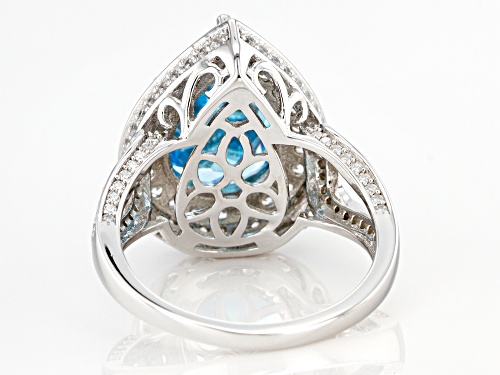 Bella Luce ® 7.74ctw Aquamarine and White Diamond Simulants Rhodium Over Sterling Silver Ring - Size 12