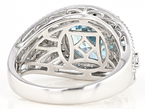 Bella Luce ® 7.07ctw Aquamarine and White Diamond Simulants Rhodium Over Sterling Silver Ring - Size 8