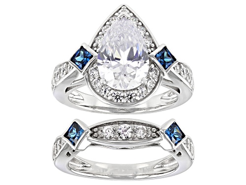 Bella Luce ® 8.55ctw Blue Apatite And White Diamond Simulants Rhodium Over Silver Ring With Band - Size 7