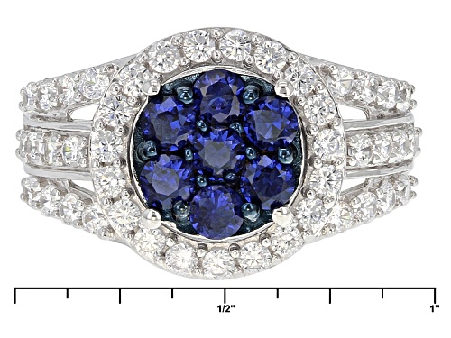 Bella Luce ® 2.79ctw Sapphire & White Diamond Simulants Round Rhodium Over Sterling Silver Ring - Size 8