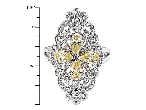 Bella Luce® 3.60ctw Yellow & White Diamond Simulant Rhodium Over Sterling Silver Ring(1.93ctw Dew) - Size 5