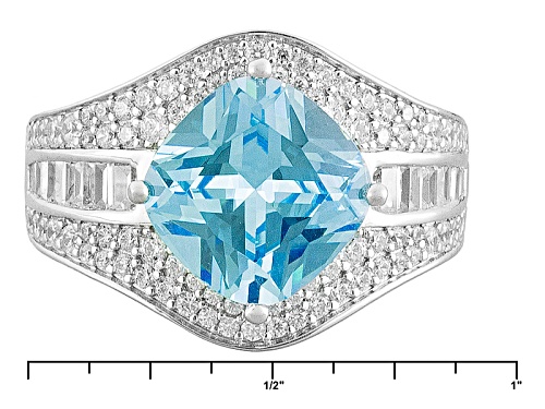 Bella Luce ® 6.78ctw Blue & White Diamond Simulant Rhodium Over Sterling Silver Ring (4.99ctw Dew) - Size 5