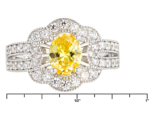Bella Luce ® 3.08ctw Oval & Round Canary & White Rhodium Over Sterling Silver Ring (1.82ctw Dew) - Size 10