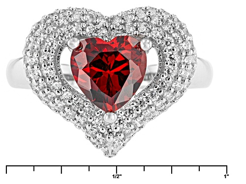 Bella Luce ® 4.10ctw Ruby And White Diamond Simulants Rhodium Over Sterling Silver Heart Ring - Size 12