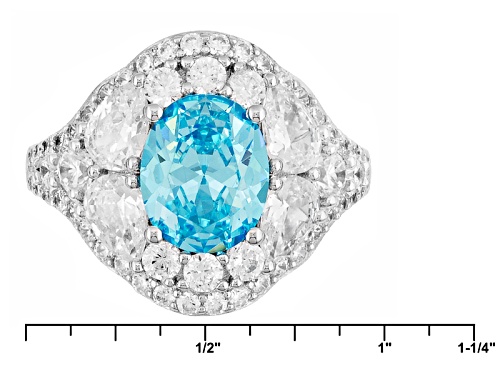 Bella Luce® 7.78ctw Blue & White Diamond Simulants Rhodium Over Sterling Silver Ring (5.40ctw Dew) - Size 7